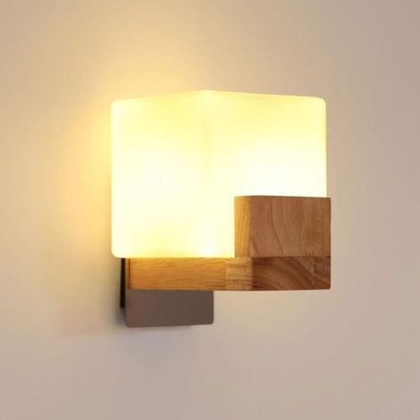 Bardusch-DELIPOP Applique Murale Vintage - Bois Naturel et Verre Blanc - LED 3 Couleurs - Idéale pour Couloir, Escalier, Balcon (1/4)
