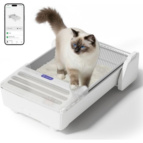 UCAT C32 Intelligente Katzentoilette, offene Katzentoilette, Fernsteuerung per Mobil-App, 4 Gewichtssensoren