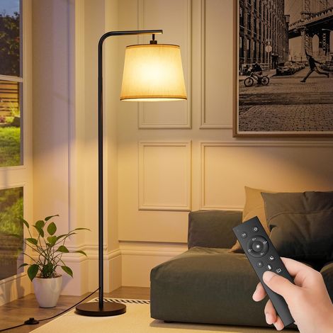 Lampadaire Sur Pied Salon, Lampadaire en à Intensité Variable, Lampe Sur Pied avec Télécommande, Abat Jour en Lin, E27 Ampoule LED, Luminaires Intérieur pour Chambre, Lecture, Bureau (1/5)