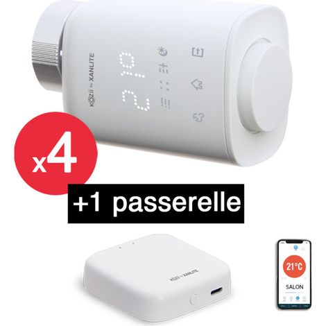 Thermostats connectés pour radiateurs hydrauliques – Lot de 4 – Passerelle connectée – WK4KZPAHEAU – Kozii