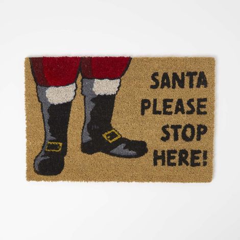 HOMESCAPES Santa Stop Here' Rubber & Coir Doormat, 40 x 60 cm
