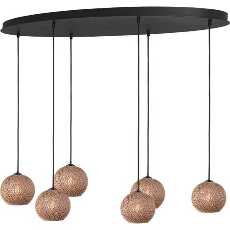 Lampe suspendue à 6 lampes Corda rotin ovale Ø 20cm - 2239-05-130-50-6-20 (1/2)