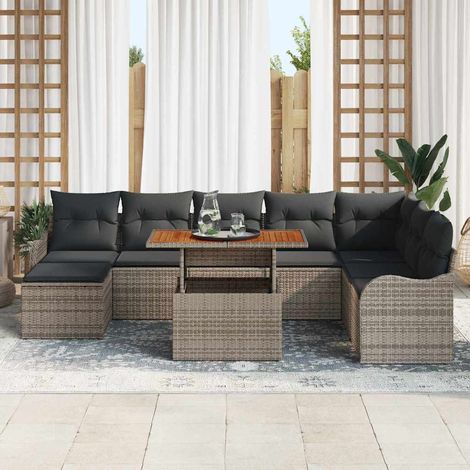 Teenpull – Garten-Sofa-Set 9 Stk. Grau Poly Rattan (1/5)