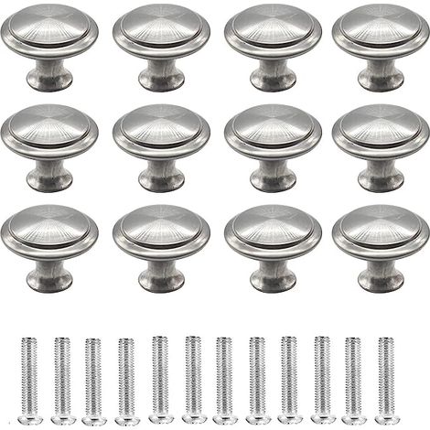 royaluxe - 12 PCS Boutons Rond de Portes de Placards Meuble,Poignée Tiroir Champignon Forme En Acier Inoxydable Brossé pour Cuisine Placard Commode (Argent ) (1/5)
