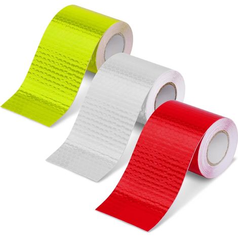 Ruban Reflechissant Adhesif, 3pcs 3 Couleurs 5cm 3m Bande Réfléchissante, Rouleau de Ruban d'avertissement de sécurité pour Remorque, Voiture, pour Intérieur et Extérieur (1/5)