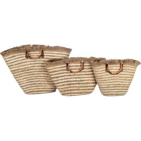 Signes Grimalt Baskets 3U Marrone - Set di 3 cestini portaoggetti in foglie di mais e corda