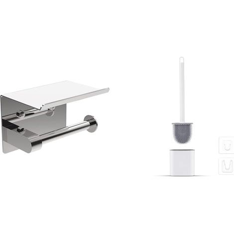 Toilettenpapierhalter, Wand-Toilettenpapierhalter, Edelstahl 304 & flache Silikon-Toilettenbürste, tropffrei, antibakteriell