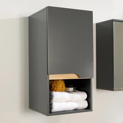 Bathroom Cabinet Wall Mounted Grey Storage Shelf Organiser Cupboard Vanity Unit (1/5)