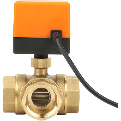 Vanne à bille électrique trois voies en laiton DN32 G1-1/4 pour climatisation 24 V CC (1/5)