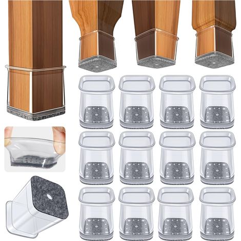 32 Pièces Protection Pied de Chaise Carré, Protege Pied de Chaise Silicone,Petit Patin chaises en Transparent pour Sols en Bois Dur et Carrelage,Tampon Chaise avec Patins en Feutre(Fit : 20-25 mm) (1/5)
