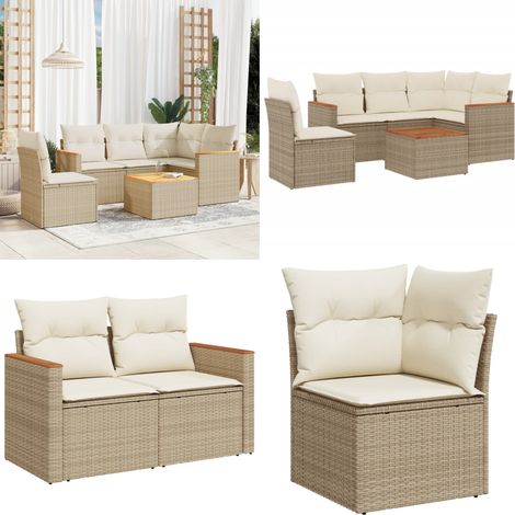 Salon de jardin avec coussins 6 pcs beige résine tressée - Ensemble Salon De Jardin - Mobilier Extérieur - Canapé Jardin - Table Jardin - Résine Tressée - Home & Living (1/5)