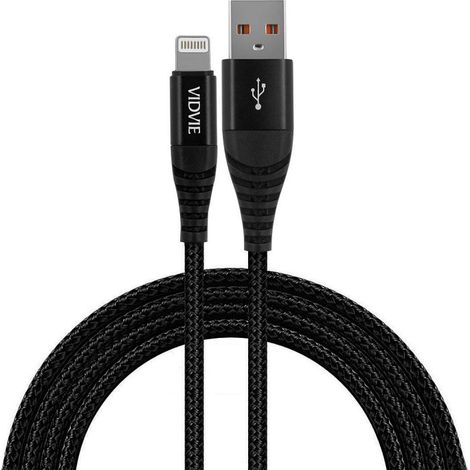 VIDVIE CB491 Nylon-USB-Kabel (Apple Lightning 2,4 A), 1,2 m, Schwarz (1/4)