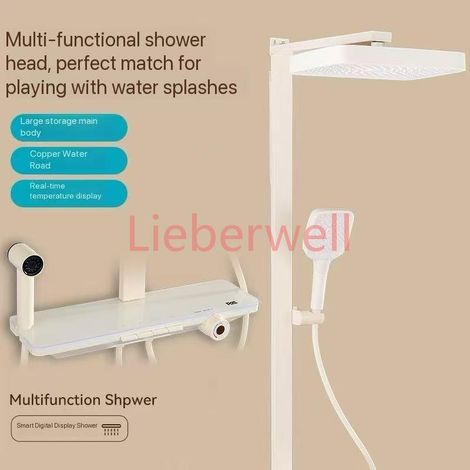 Ensemble de robinetterie de douche numérique intelligente gris, style piano, avec système de pluie, mitigeur numérique gris et douchette bidet (1/4)