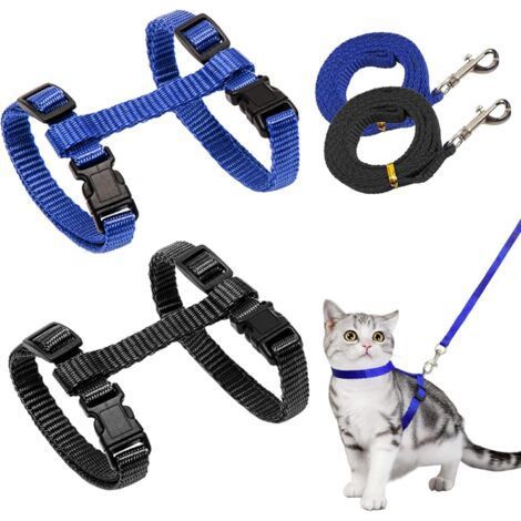 2 Pack Adjustable Nylon Cat Harness (Blue Black) Soft Cat Harness with Leash for Kittens Puppies Rabbit (1/5)