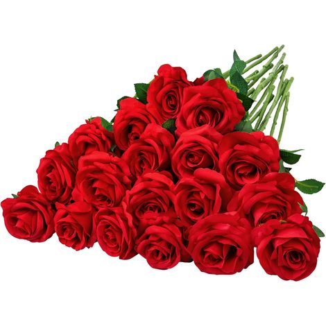 20 roses rouges artificielles à longues tiges pour la décoration de la Saint-Valentin, mariage, maison, fête, composition florale-AquaForge (1/5)