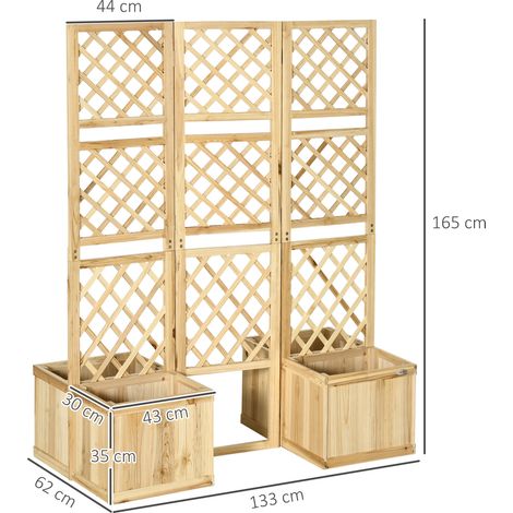 Paravent de balcon résistant aux intempéries, 133 x 165 cm, 3 panneaux, séparateur de pièce avec 4 jardinières, pour jardin, terrasse et piscine, coloris naturel