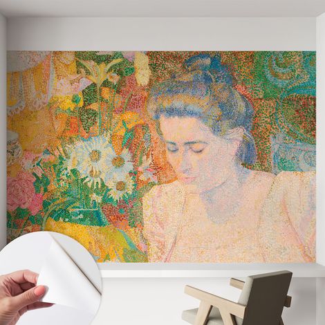 Papier peint adhésif avec colle pour décoration moderne de salon chambre à coucher cuisine et bureau Facile Portrait floral 152x104 cm (1/5)