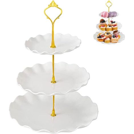 Alzata per torte, porta piatti da dessert, decorazione per feste, alzata per cupcake, alzata per dessert dorata, alzata per torte a 3 livelli con porta cupcake, servizio (1/5)