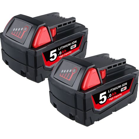 Pdstation – Pack de 2 batteries Lithium 18V 5.5Ah pour Milwaukee M18 – Charge rapide avec indicateur LED – Compatible avec outils sans fil - M18B5