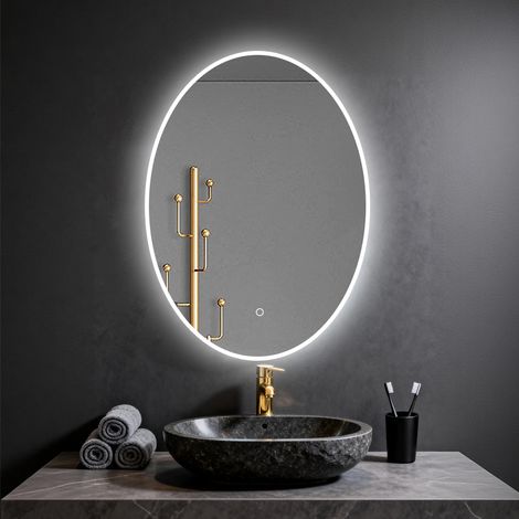 Miroir oval LED 50×70 cm – lumière dimmable 2700–6000 K, zone anti-buée & minuterie 60 min