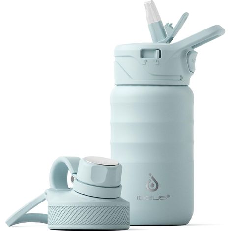 Bouteille d'eau, isotherme, 360 ml, en acier inoxydable, double paroi en métal, pour le sport, cantine avec bouchon à vis anti-fuite (bleu clair) (1/5)