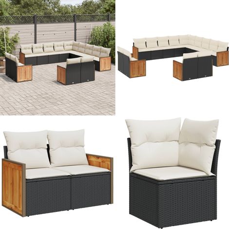 Salon de jardin avec coussins 13 pcs noir résine tressée - Salon De Jardin - Meuble De Jardin - Salon Extérieur - Ensemble De Canapés - Canapé D'angle - Home & Living (1/5)