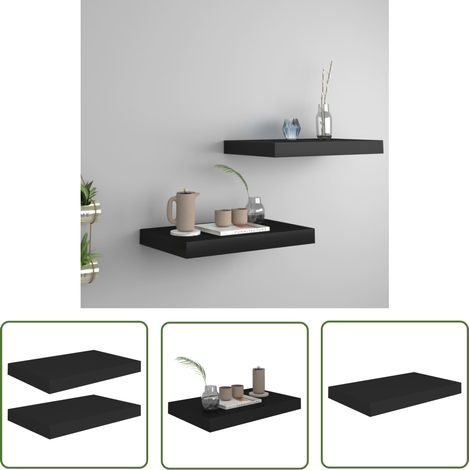 The Living Store Étagères murales flottantes 2 pcs noir 40x23x3,8 cm MDF - Étagères Murales - Étagères Flottantes - Décoration Murale - Rangement Mural - Meuble Design (1/5)