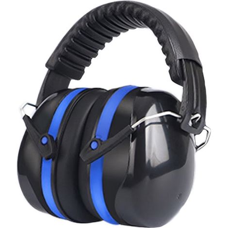 Casque antibruit avec protection auditive, bouchons d'oreille et arceau réglable (32 dB), idéal pour le tir, la construction, le travail du bois et l'industrie (bleu).