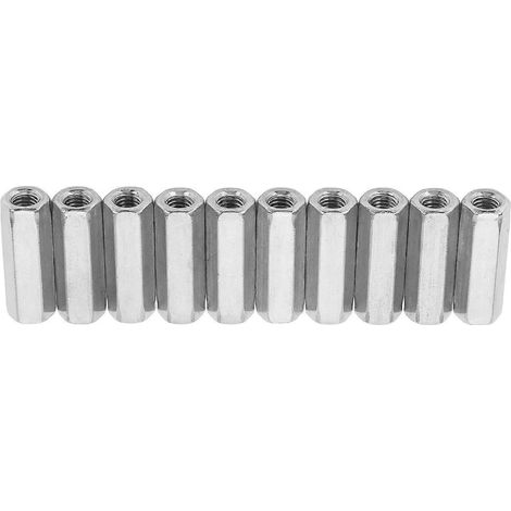 10 écrous hexagonaux de raccordement pour tige longue, en acier inoxydable résistant à la corrosion, de couleur argentée, pour assemblage