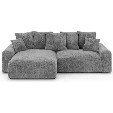 OLI - Canapé d'angle convertible tissu chenille 4 places - Gris foncé