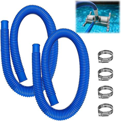 2 PCS Tuyaux de Piscine 2 Mètres, ø 32 mm Tuyau de Pompe et Aspirateur pour Piscine, Bleu, Avec 4 Pinces Métalliques (1/5)