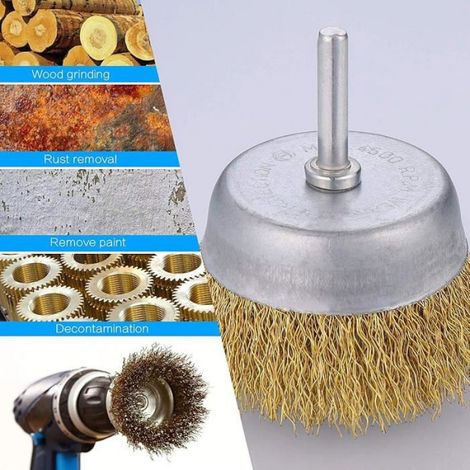 9Pcs Brosse Métallique pour Perceuse, Brosse Métallique Laiton Enduit Accessoire de Forage, Brosse Métallique Per BROSSE CIRCULAIRE (1/5)