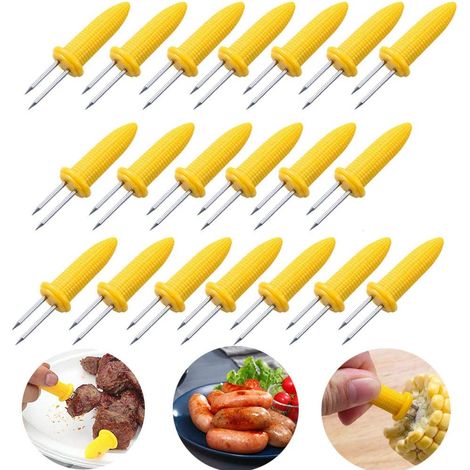 20 Pcs Brochettes de Maïs,Pique-Maïs en Forme d’épi de Maïs en Acier Inoxydable BBQ Brochettes Epis Maïs avec Embase en Silicone BBQ Brochettes Maïs Acier Inoxydable Cuisine Fourchettes à Fruit