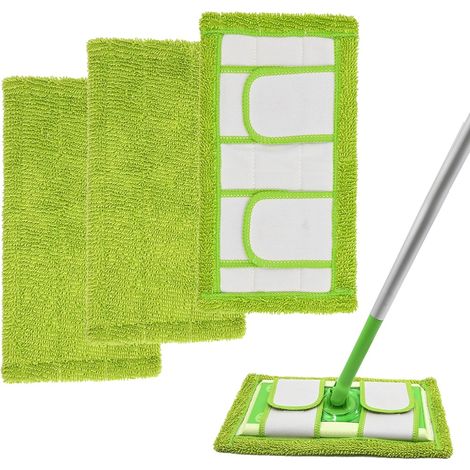 Lot de 4 lingettes de rechange compatibles avec balai Swiffer, serpillières lavables, coloris vert (1/5)