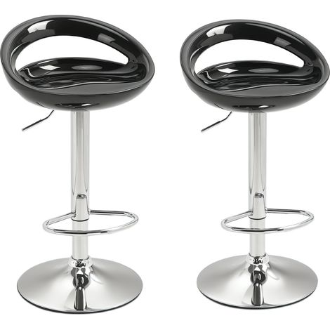 Set 2 Sgabelli da Bar Alti, Sgabelli Cucina Girevoli a 360°, con Schienale e Poggiapiedi, Altezza Regolabile, Base in Acciaio, per Sala da Pranzo e Cucina, 46x41x76-96cm, Nero