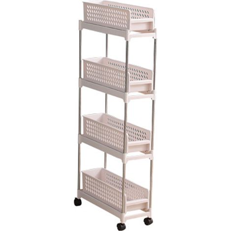 Chariot de Rangement 4 Niveaux Ajustable Plastique Métal Design Moderne Gain de Place Cuisine Salle de Bain (1/5)