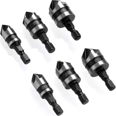 6 Pcs Chanfrein à manche hexagonal,Fraise à Fraiser à 90 °, 6-19 Mm Fraise à Fraiser pour MéTal,Bois (1/5)