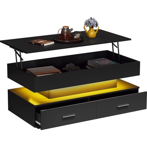 CHICFURN Tavolino elevabile 100 × 50 × 44 cm in truciolare nero con LED e contenitore (1/5)