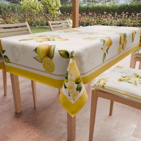Nappe Anti-Taches Rectangulaire (140 x 300 cm) Couvre-Table de Cuisine, Motif Citrons, X14 Places, 100% fabriquée en Italie (1/5)