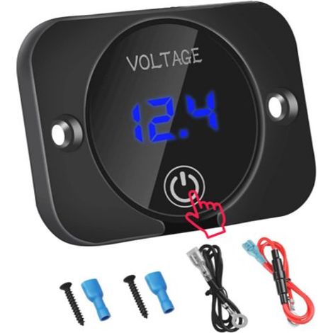 DC 12V 24V LED Digital Voltmeter, Waterproof Voltage Tester for Car, Boat, Marine Vehicle, Motorcycle, Truck with Blue Light Digital Touch Screen Display Panel