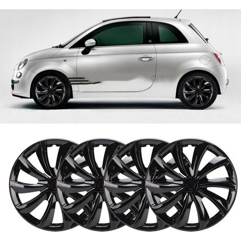 Satz mit 4 Radkappen (15 Zoll) – Clip-Befestigung – Kompatibel mit Stahlfelgen von Fiat 500, V40, Clio, Seat und Peugeot 208 – Leichtes und robustes ABS