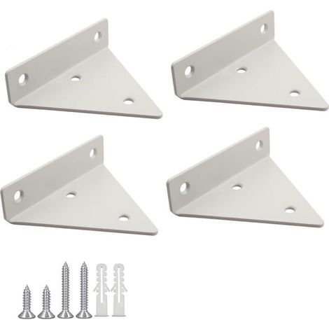 Supports d'étagère triangulaires en fer – Lot de 4 – Dimensions 100x80x26mm – Couleur blanche – Fixation murale dissimulée (1/5)