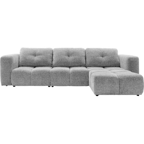 ROMY 4 PLACES - Canapé d'angle convertible tissu chenille 4 places - Gris clair
