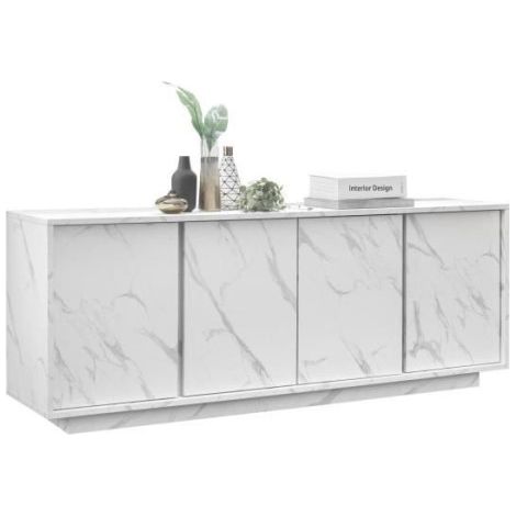 Buffet - Marbre blanc - Style chic - 4 portes - MARMO - L 180 x P 43 x H 70 cm (1/5)