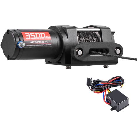 Mophorn Verricello elettrico con capacità di 1587 kg, dispositivo da 12 V CC per ATV/UTV fuoristrada, dotato di fune sintetica Ø 5,5 mm x 10 m, telecomando cablato e protezione IP55