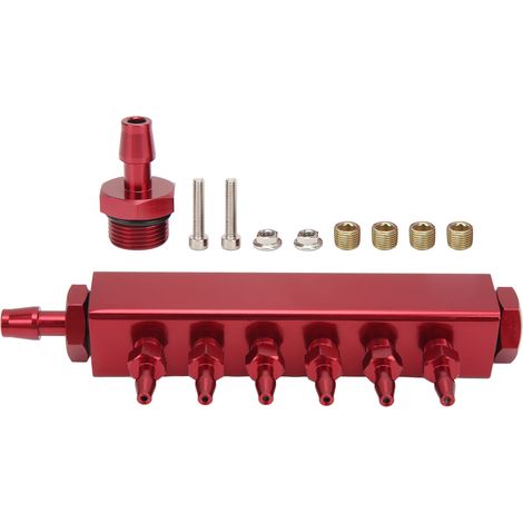 Kit collecteur d'admission à 6 ports avec bloc de dépression, connecteurs NPT 1/8" et 1/2", entrée/sortie NPT, universel pour voitures, camions et turbos (rouge). (1/5)
