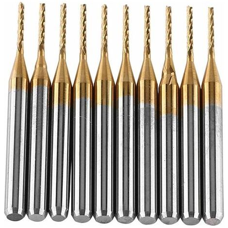 LaBlanc - 10pcs Fraise CNC 3.175mm 1mm RevêTement en Carbure de TungstèNe Et Titane Outil de Coupe Foret Tige Droite Fraise pour Sculpture Gravure