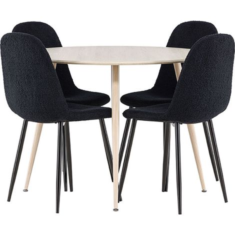 Plaza Essgruppe Tisch Ø100cm und 4 Teddy Stühle whitewash.