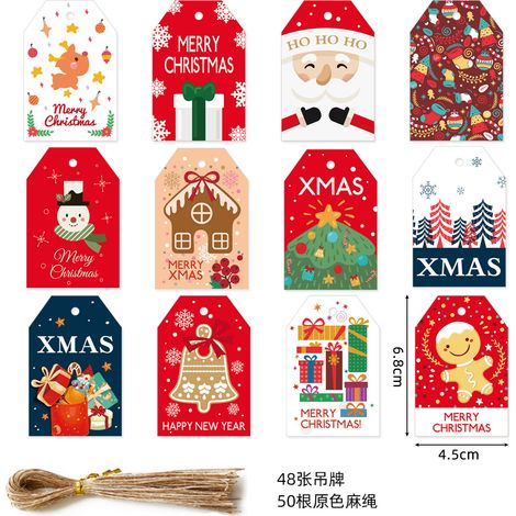 Pendentifs de Noël en papier kraft 48 pièces + ficelle de chanvre 50 m - Décoration arbre et étiquettes cadeaux (1/2)