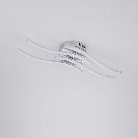 Plafonnier LED 4 Lumières, 24W Luminaire Plafonnier Vagues, Lampe de Plafond LED Moderne Argent, Plafonnier Salon, 6000K Blanc Froid Plafonnier Chambre, Couloir, Cuisine, Ø60CM [Classe énergétique E]